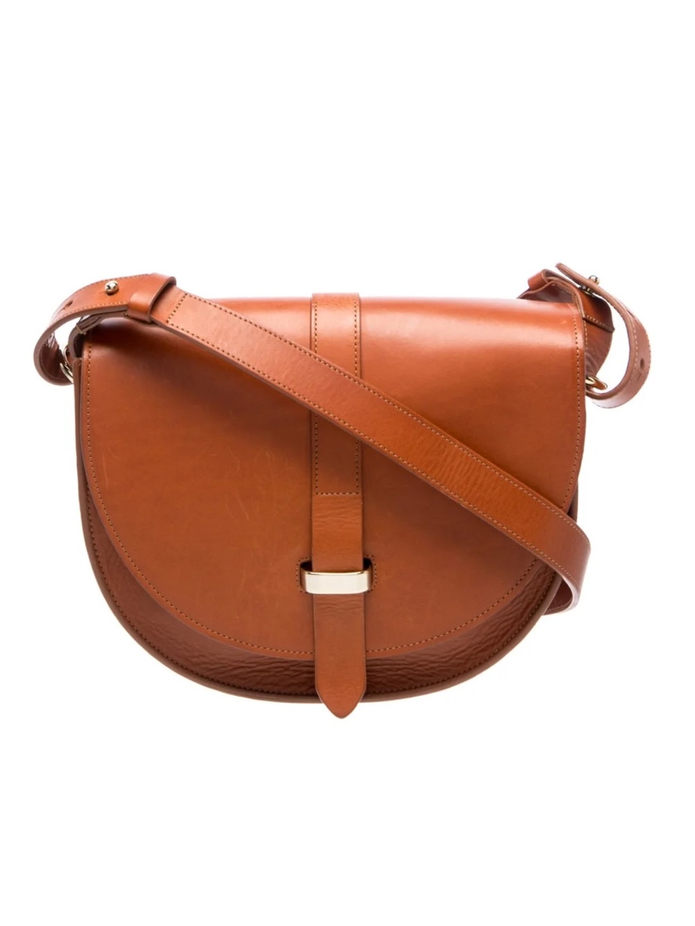 Sezane Chestnut Brown Leather Crossbody Saddle Bag
